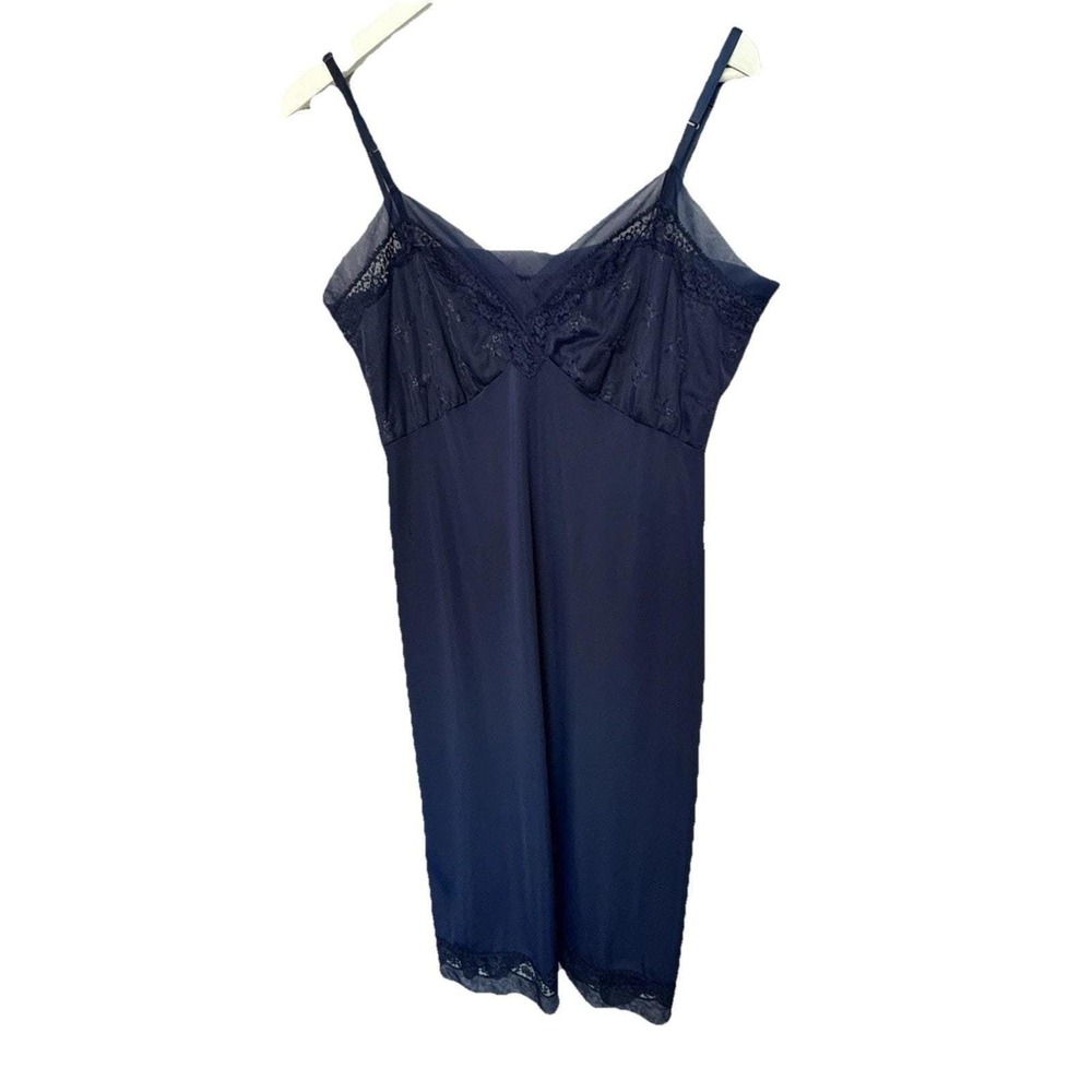 Vintage Van Raalte‎ Full Slip Women's Medium Navy Nylon Pin-Up Rockabilly Gothic